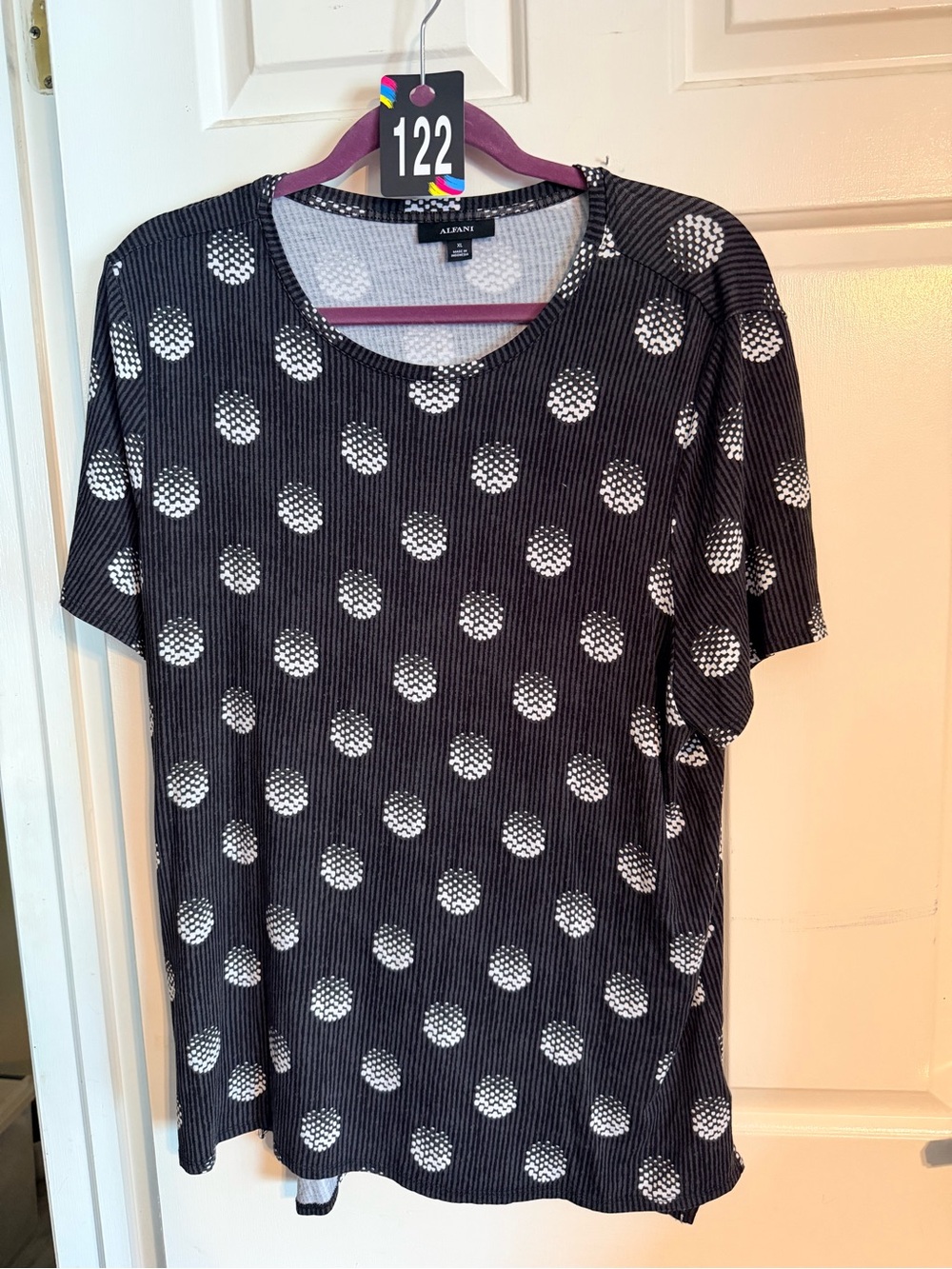 Alfani Black Short Sleeve Polka Dot Tee